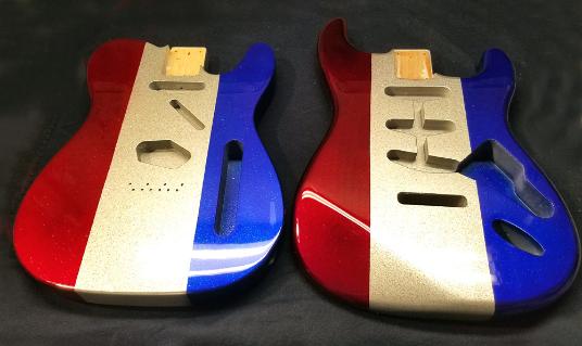 Buck Owens Style Twins - Red Blue Silver Metal Flake Strat and Tele